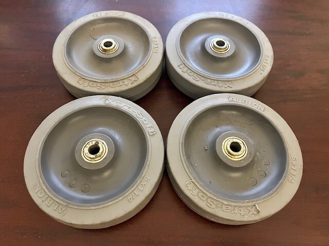 Set of 4 Albion Xtra-Soft Gray Shopping Cart Rubber Wheels 5″ x 1-1/4″ USA
