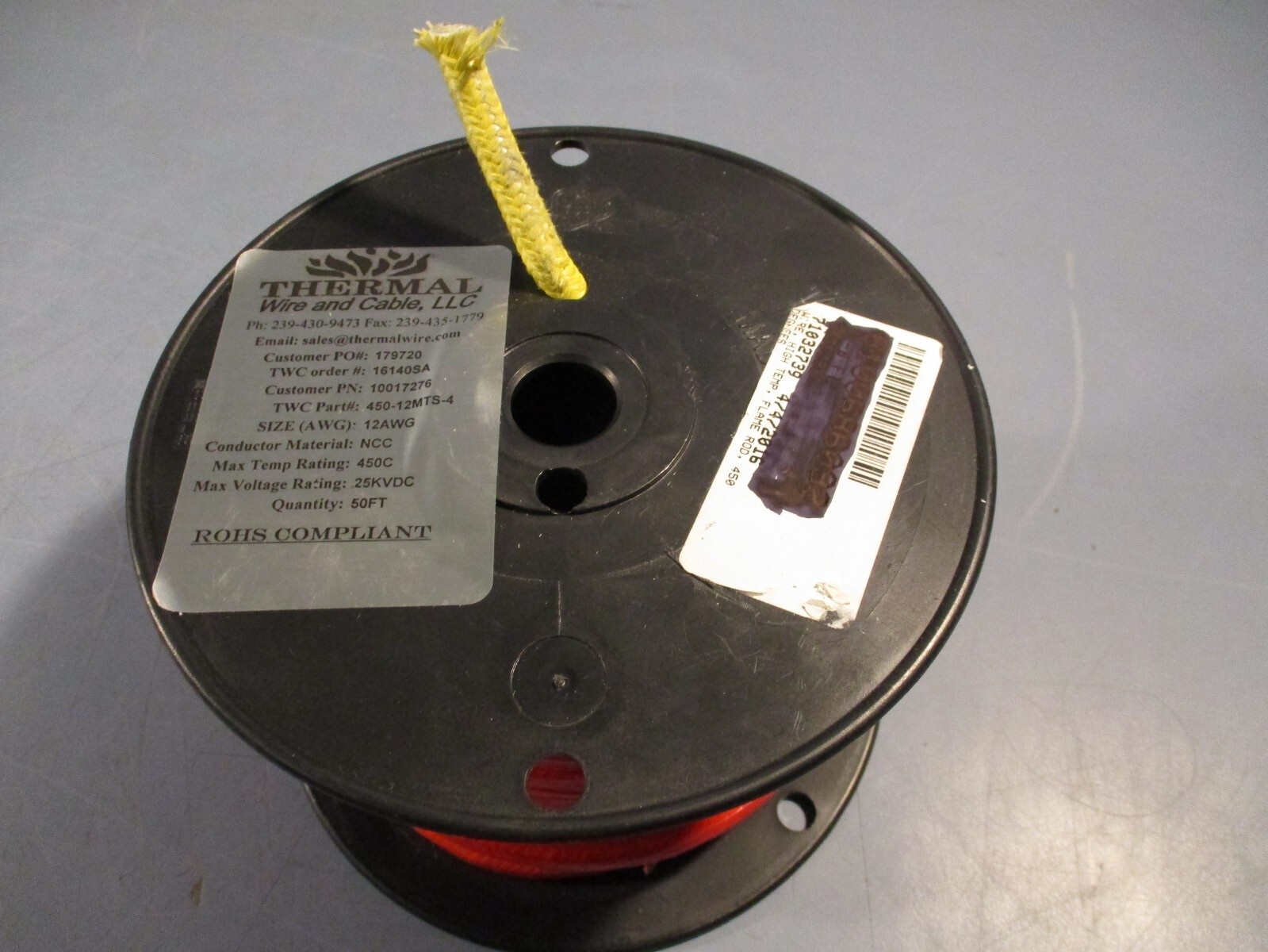 THERMAL WIRE & CABLE Flame Rod High temp wire 12AWG, NCC, 450C 50FT 450-12MTS-4