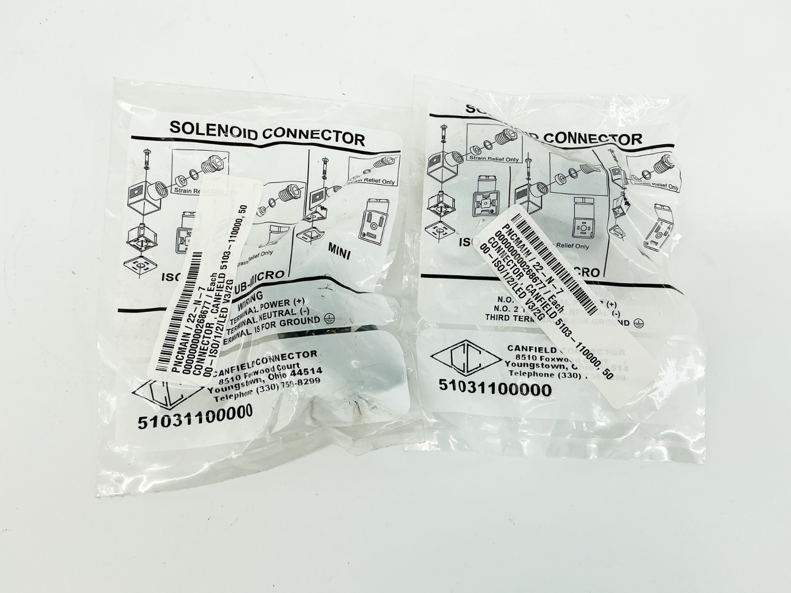 New Lot of 2 Canfield 51031100000 Solenoid Connector 6-48V 50/60Hz