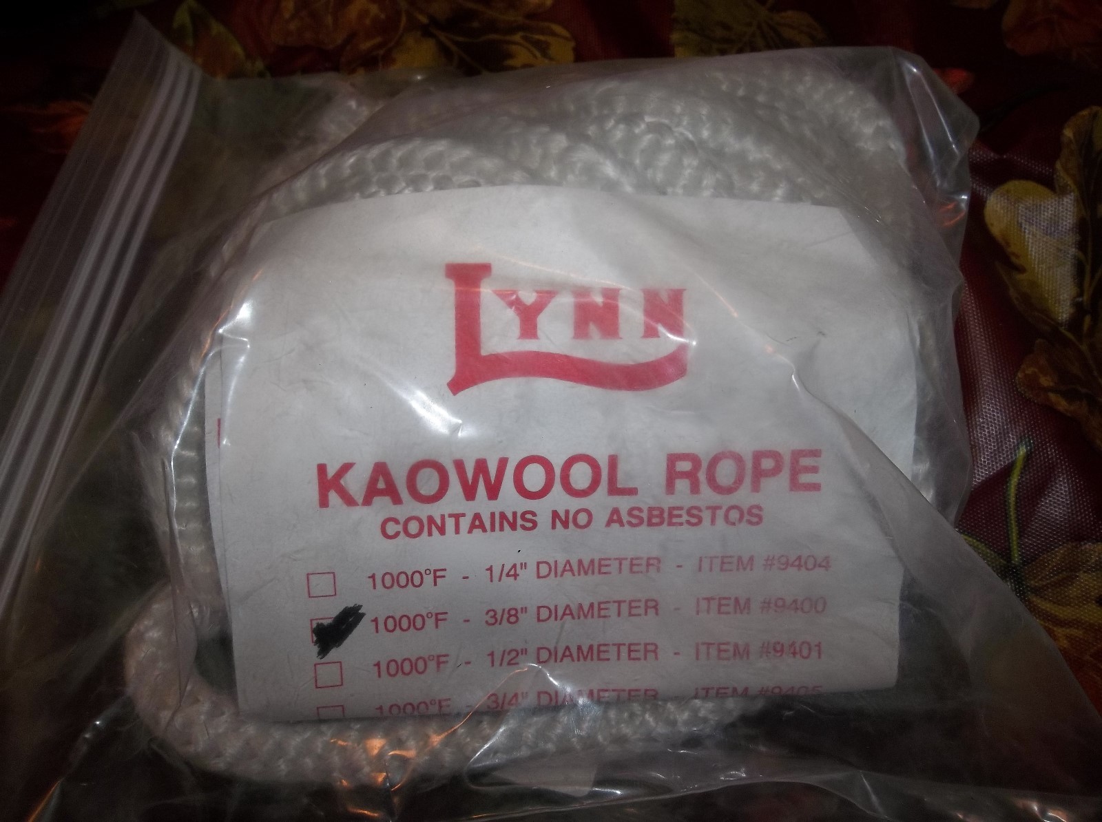 Lynn Kaowool Thermo Rope 3/8″ x 25′ High Temp Rope # 9400