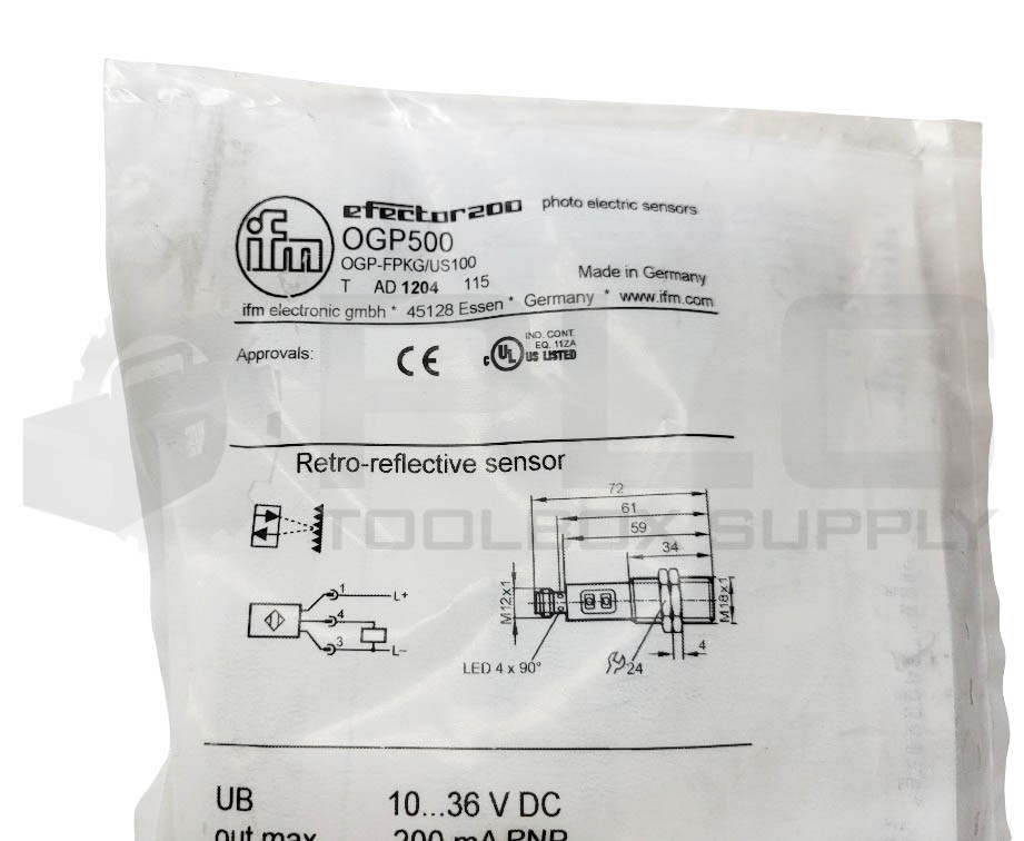 SEALED NEW IFM ELECTRONIC OGP-FPKG/US100 PHOTOELECTRIC SENSOR 10-36VDC OGP500
