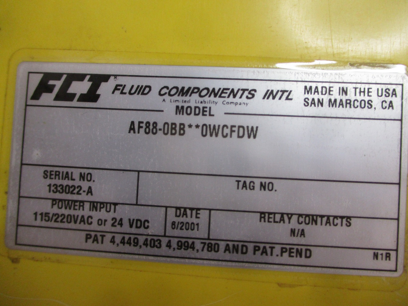 FCI AF88-0BB**0WCFDW Power Input 115/220VAC or 24VDC 53108PRX