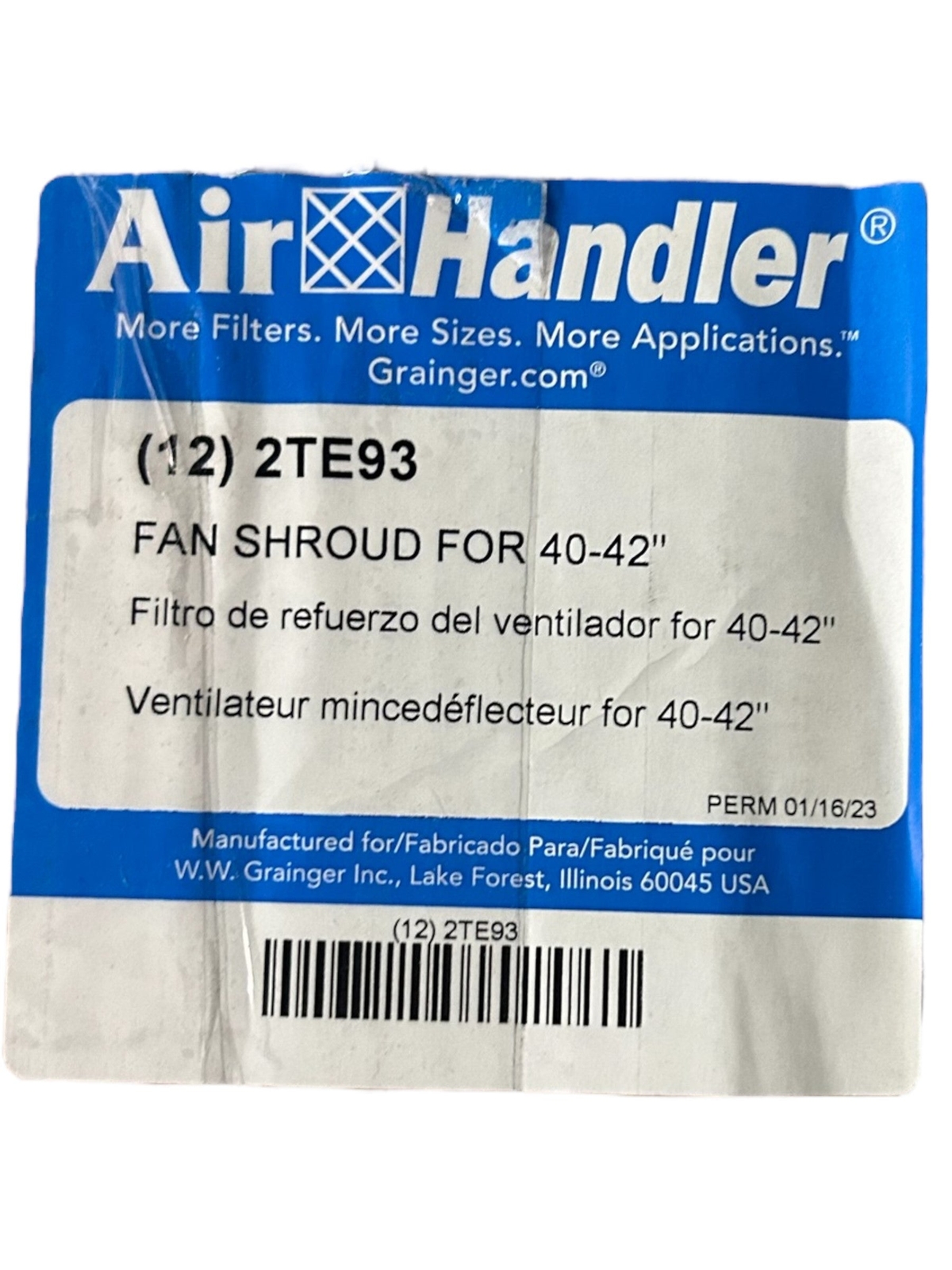 Air Handler, 2TE93, Fan Shroud Filter, Fits 40 in to 42 in Fan Guard Dia.