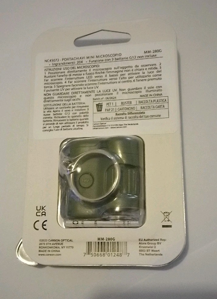Carson Micromini 20X Pocket Microscope, With LED Light, UV & Clip for Digiscop