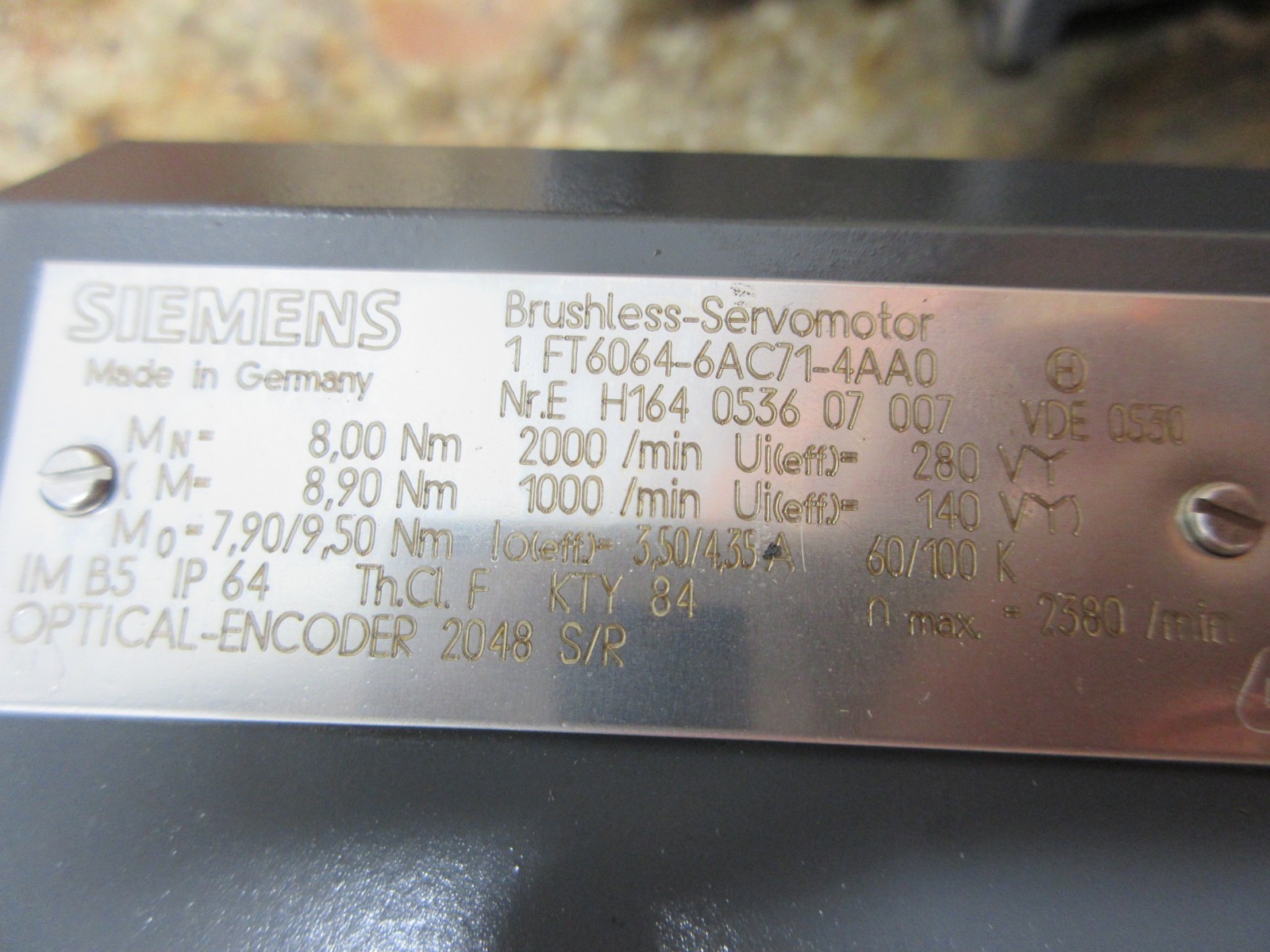 HERMLE UWF 1202S CNC MILL SIEMENS FT6064-6AC71-4AA0 1FT6064 SERVO MOTOR EACH 1