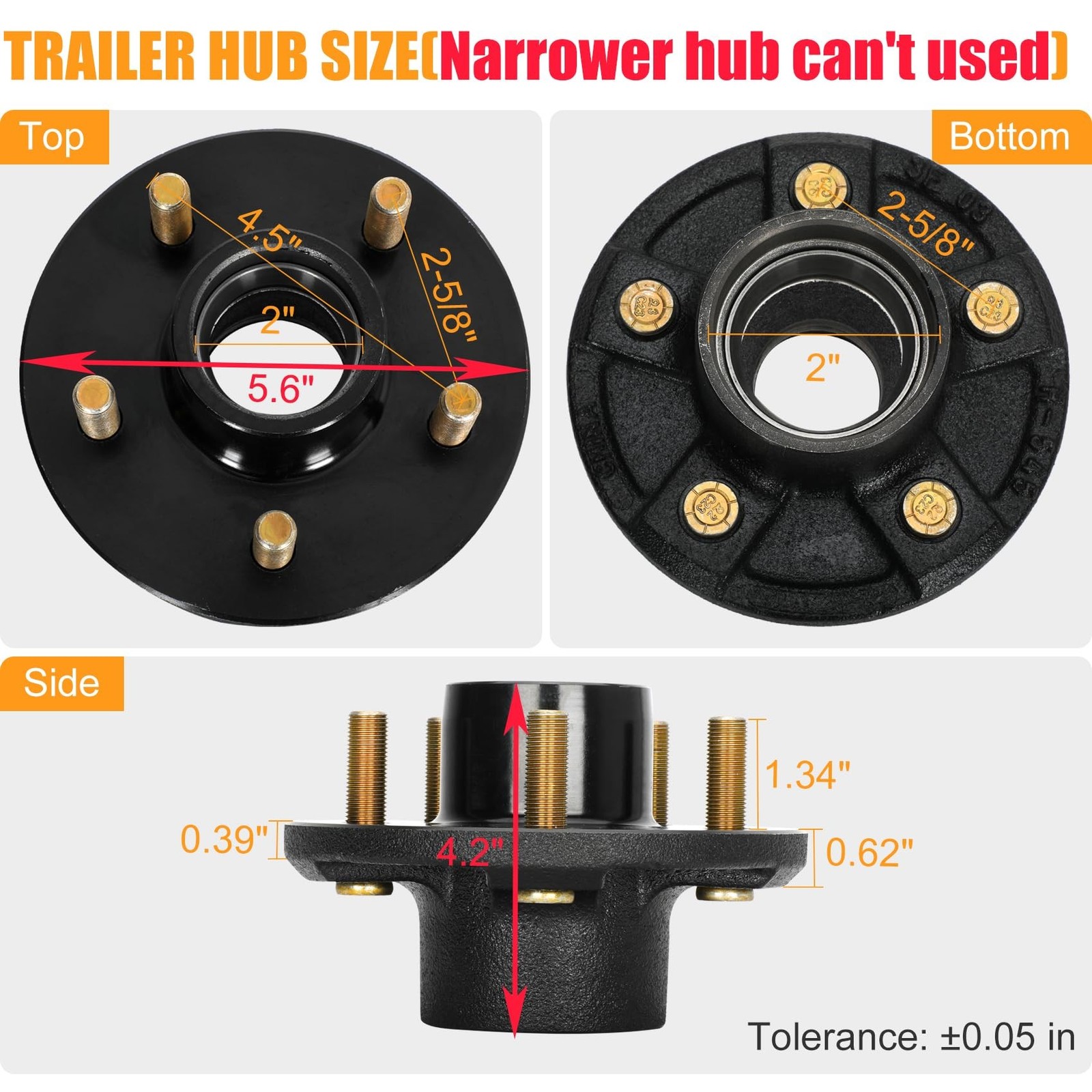 2 Sets 2000lb Trailer Axle Trailer Hub Kit 5 Bolt 4.5″,Trailer Hub 5 Lug fit …