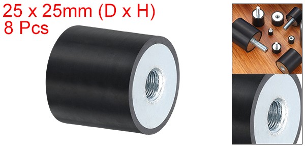 8Pcs 25 x 25mm M8 Thread Female Rubber Mounts, Silent Block Base Block
