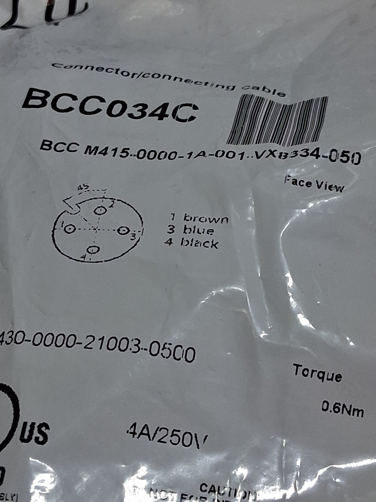 BALLUFF BCC M415-0000-1A-001-VX8334-050 (BCC034C) CORDSET 5P FEMALE 4A/250V NIB