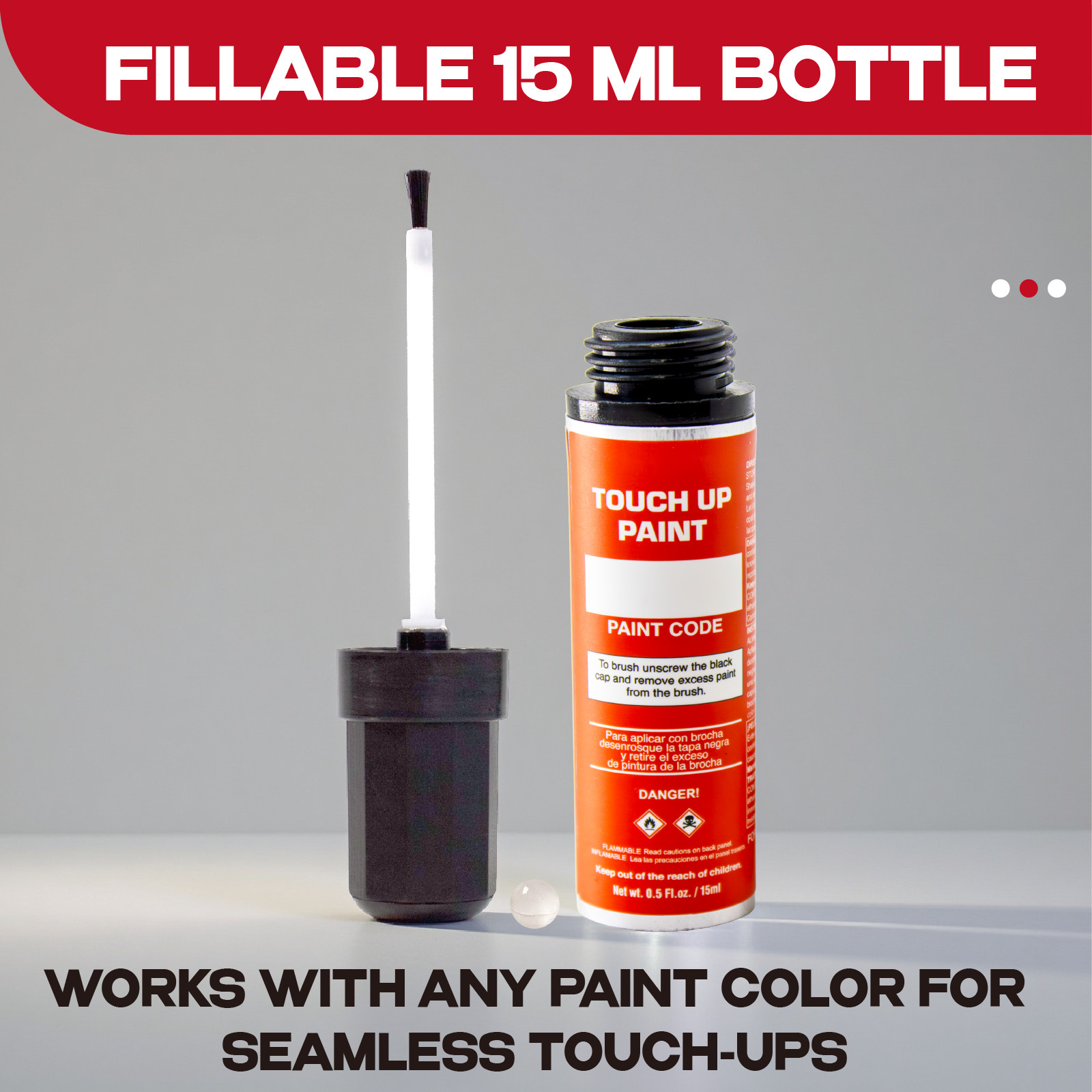 15ml Fillable Aluminum Touch Up Paint Bottles with Brush – 50 Pack