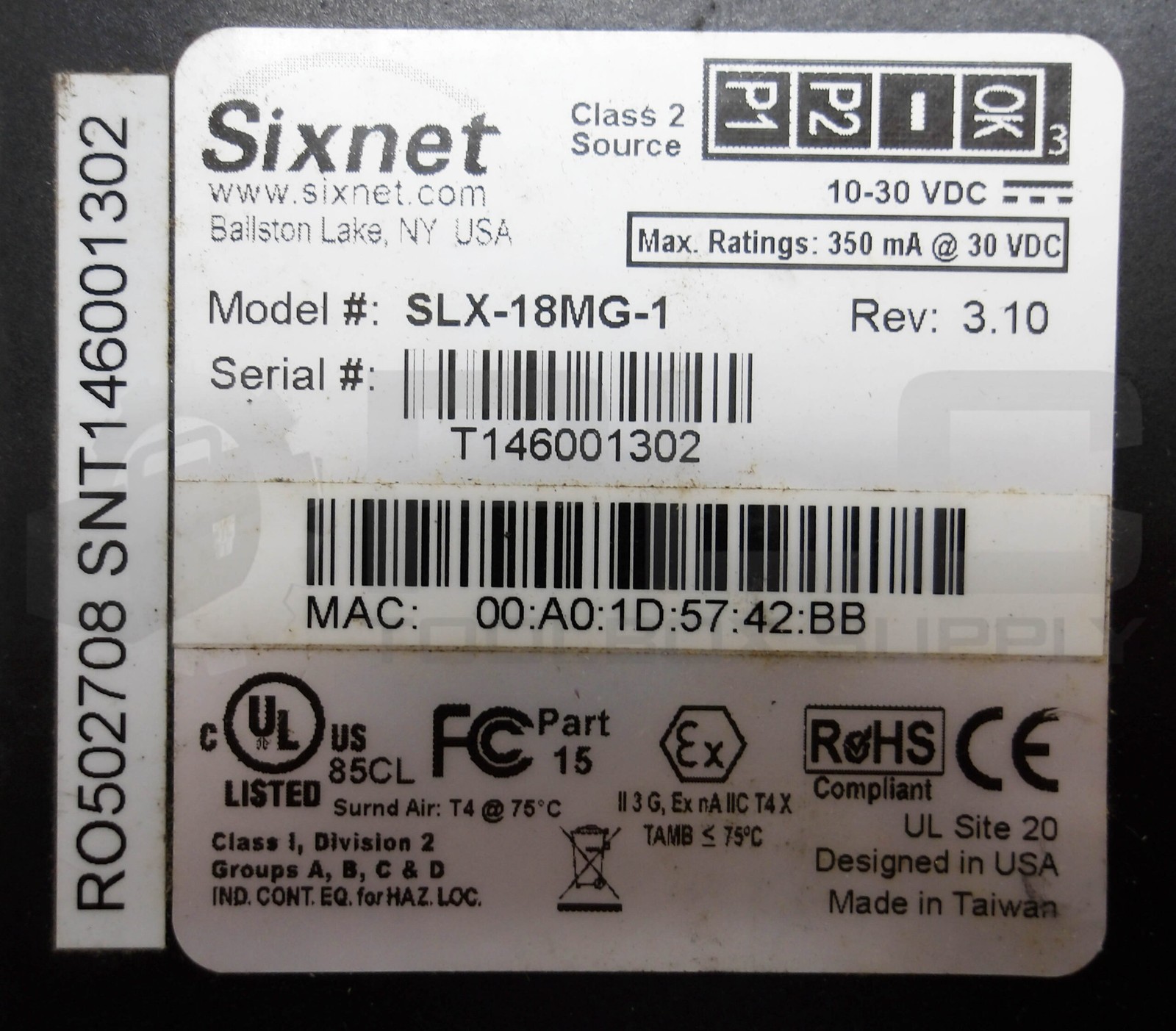 SIXNET SLX-18MG-1 18 PORT INDUSTRIAL THERNET MANAGED SWITCH 10-30VDC