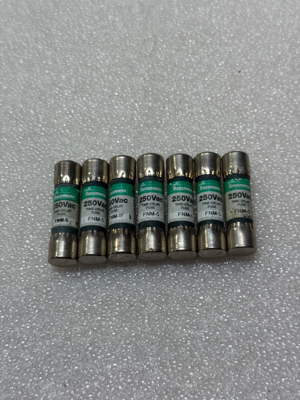 LOT OF 7 BUSSMANN FNM-5 5A 250VAC TIME-DELAY FUSES