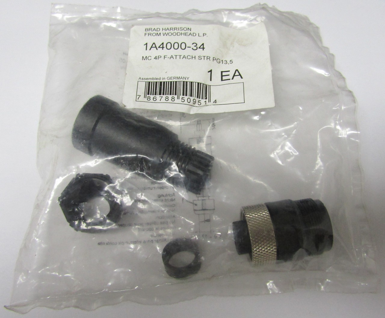 WOODHEAD 1A4000-34 13A 600V 4-PIN FEMALE CRIMP SOCKET SENSOR CONNECTOR