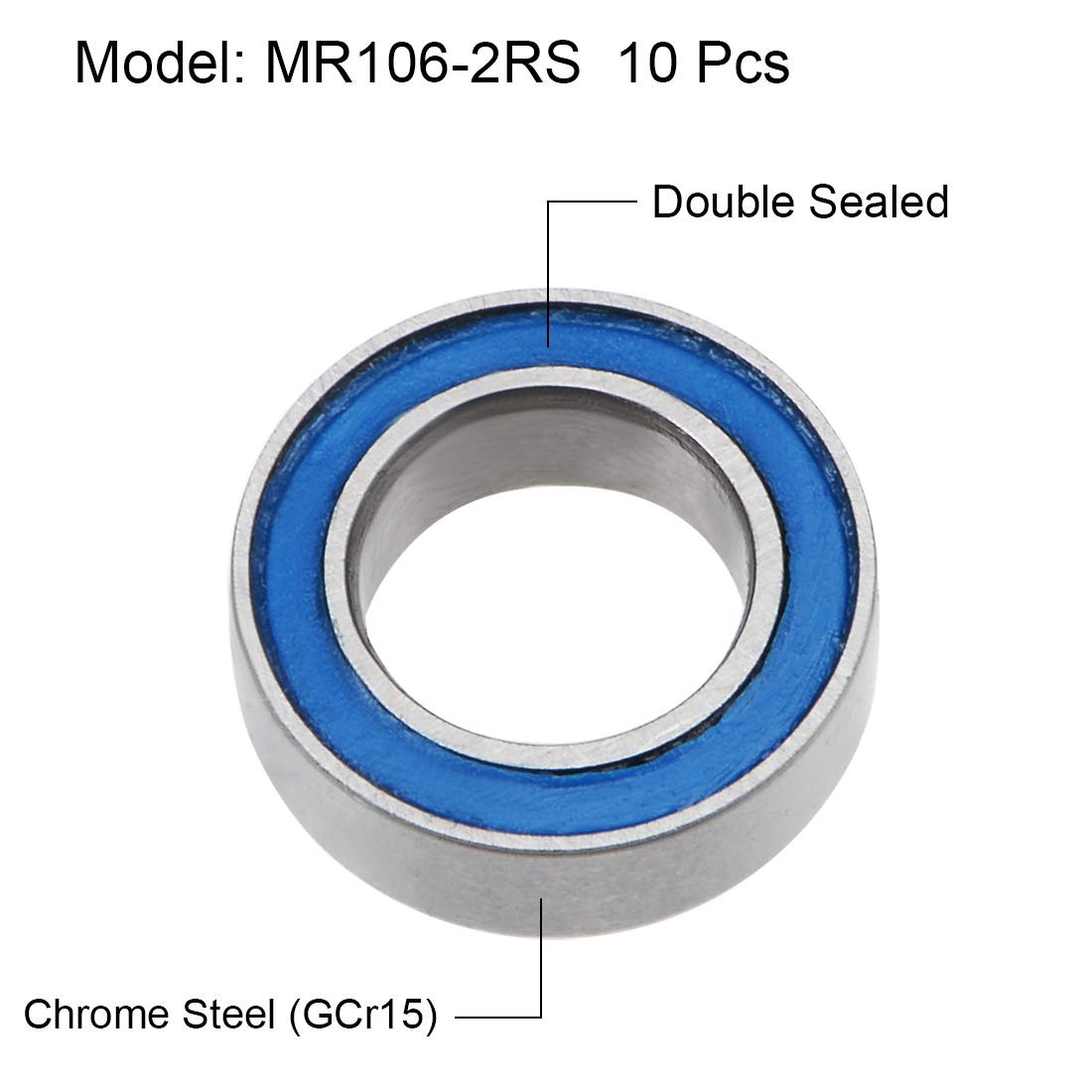 Mr106 2Rs Bearings 6Mm X 10Mm X 3Mm Chrome Steel Hardware Sealed Bearings