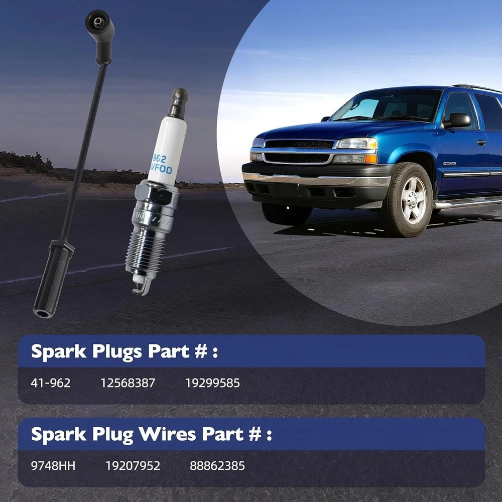 8pcs Tune Up Kit 9748HH 41-962 Spark Plugs & Wires for Chevy GMC V8 4.8 5.3 6.0