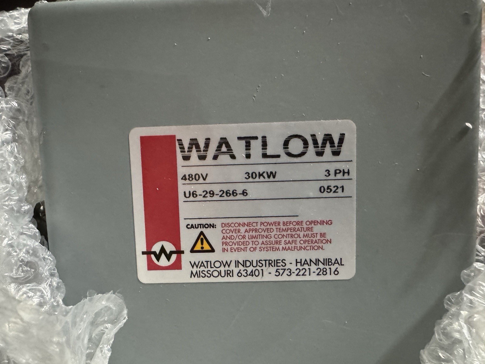 Watlow U6-29-266-6 Heater Element 480V 30KW 3PH