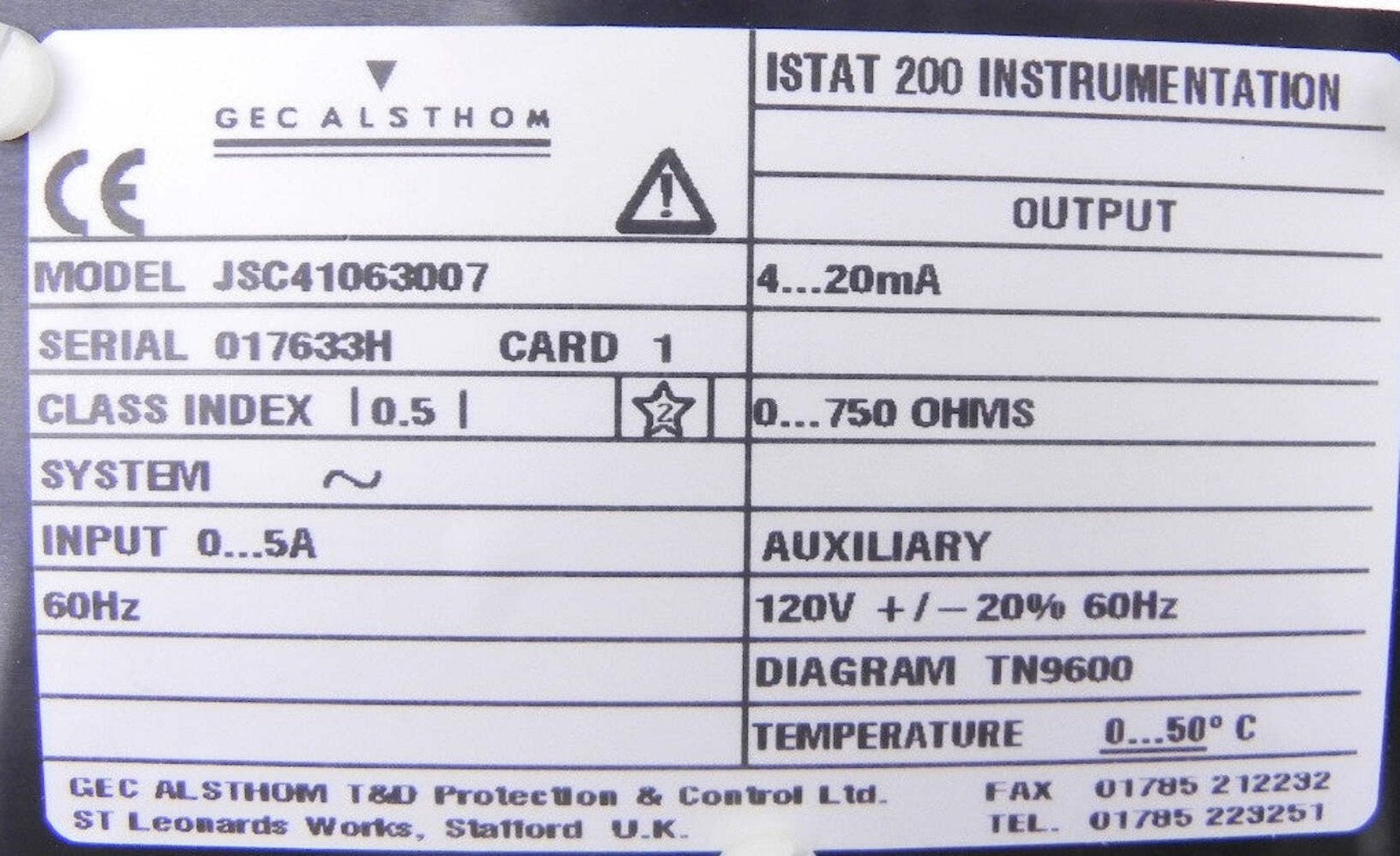 Gec Alsthom Istat 200 Current Module Used JSC41063007