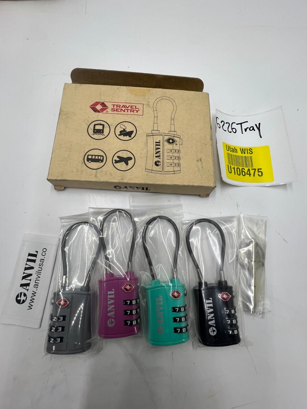 (QTY 4) Anvil 3-Digit Combination Luggage Lock C108 TSA Approved, Alloy Body