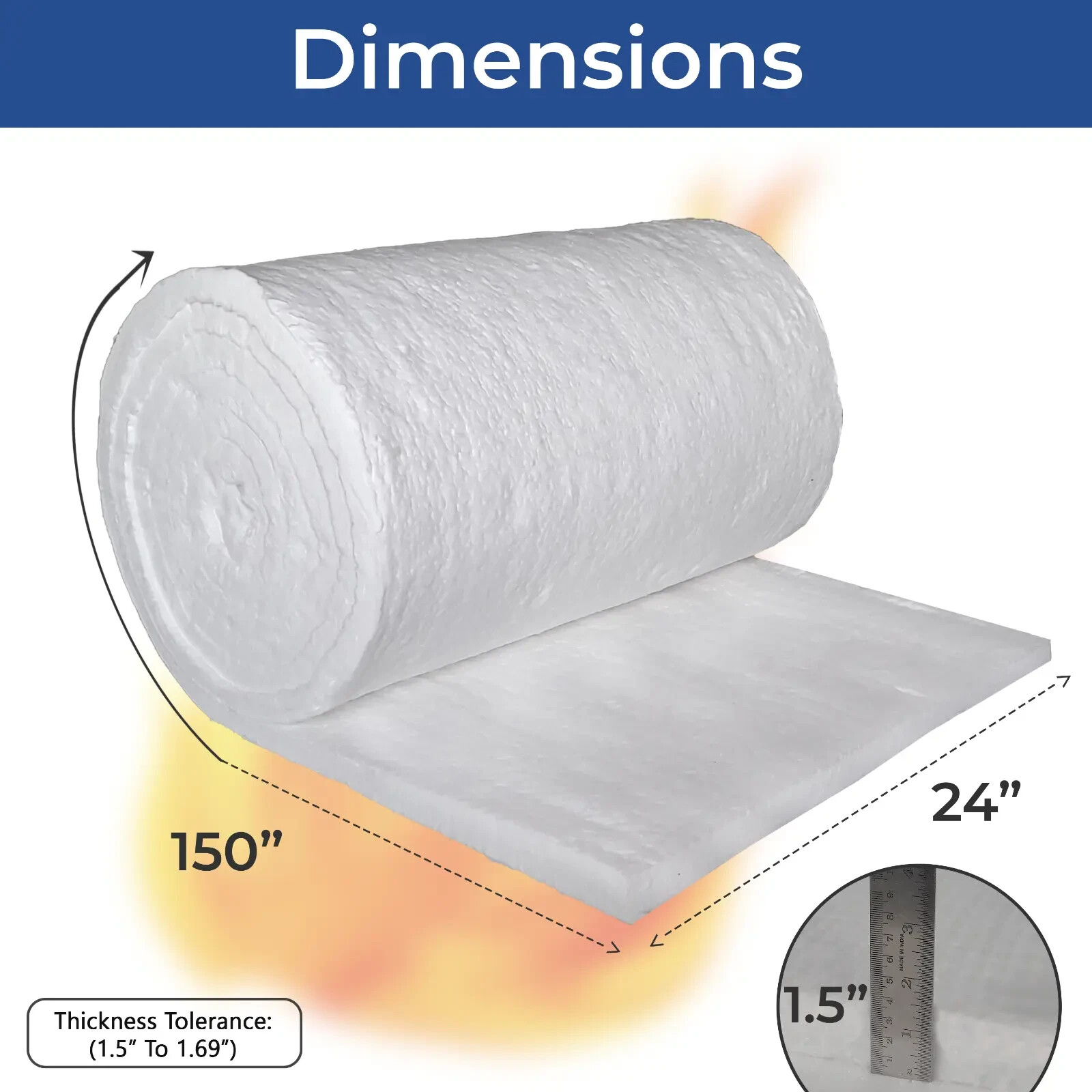 Ceramic Fiber Blanket – 2400F 8# – 1.5″x24″x12.5′ – High Temp Thermal Insulation