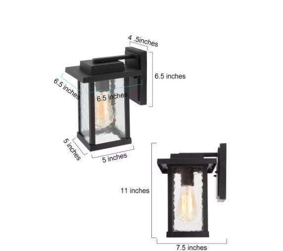 LNC 1-Lt Black Modern Farmhouse Outdoor Wall Lantern Sconce w/ Water Glass Shade