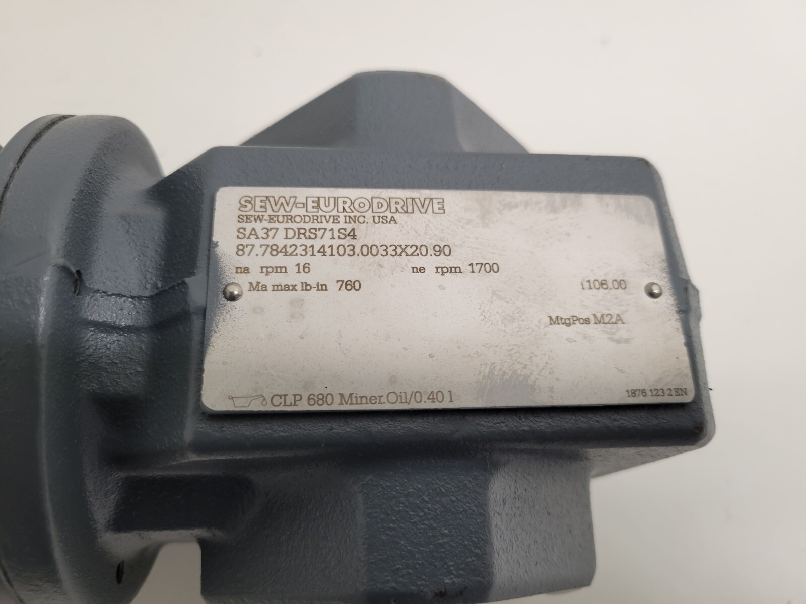 GOOD USED! SEW-EURODRIVE .33HP 230/460V 1.14/.57A GEAR MOTOR SA37-DRS71S4
