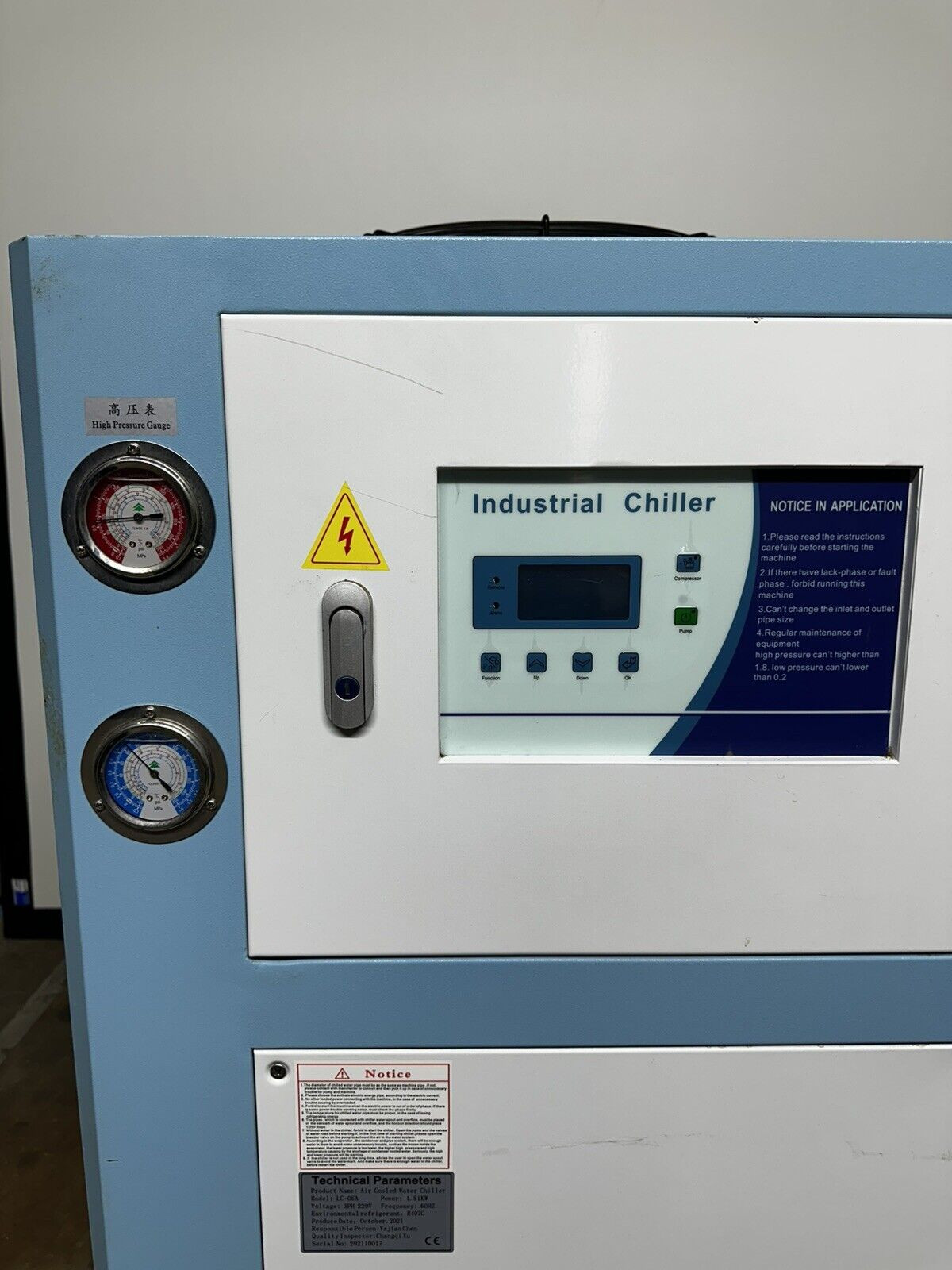 Vevor LC-05A Air cooled Water Chiller 4.51KW – 60Hz- 3PH – 220V – Unused