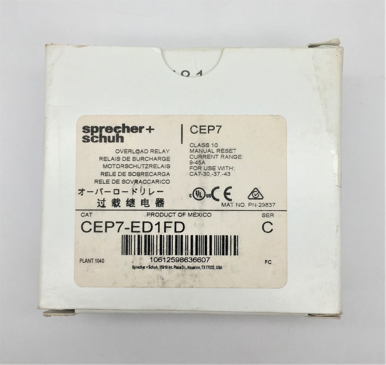 Sprecher+Schuh CEP7-ED1FD Overload Relay 9-45A 3 Phase Series C Suit CA7