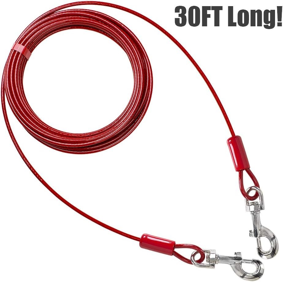 Dog Tie Out Cable 30 Feet – Heavy Duty Dog Lead up to 125 Pounds – Reflective &
