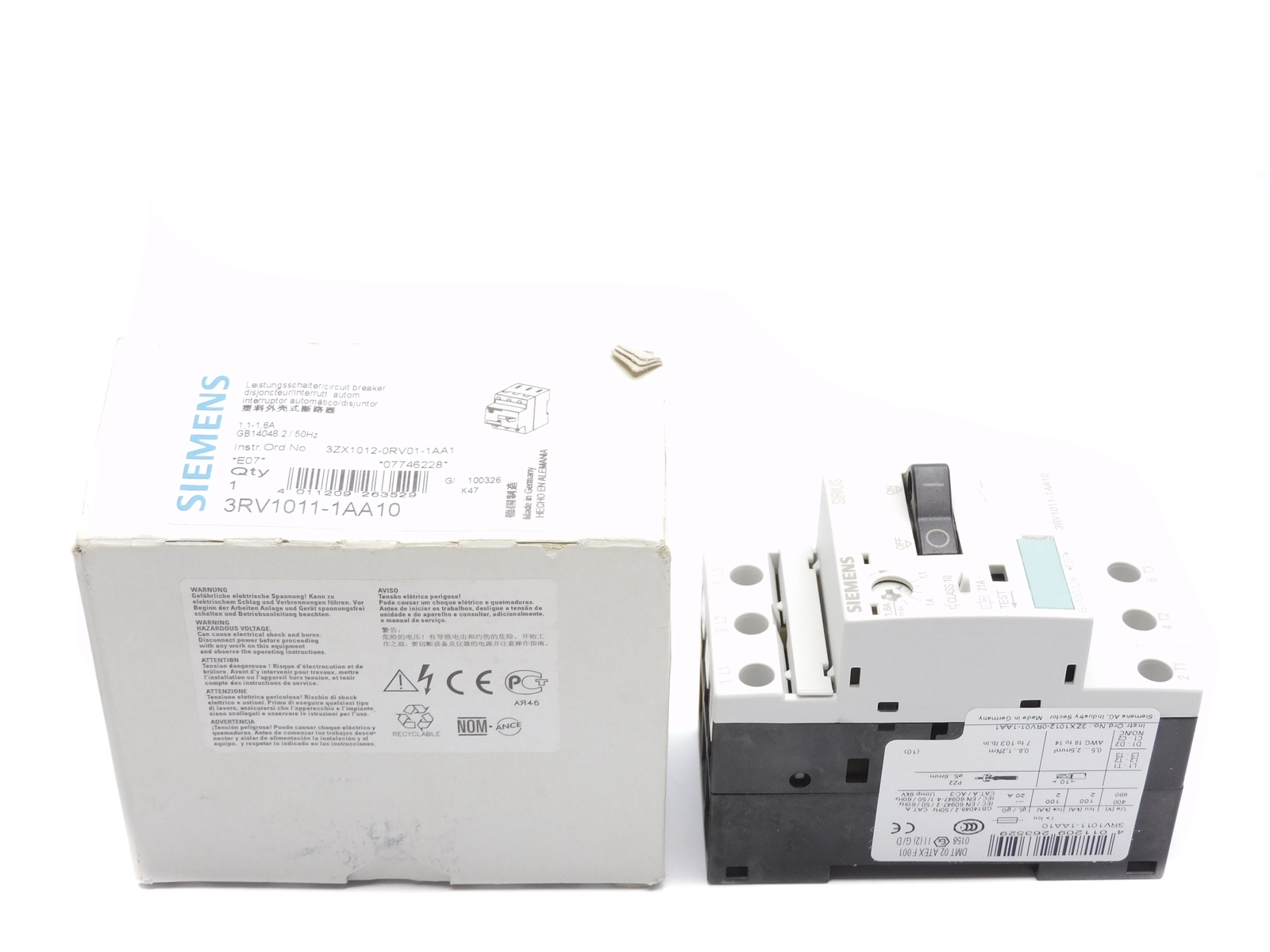 SIEMENS 3RV1011-1AA10 690V 1.1-1.6A NSMP