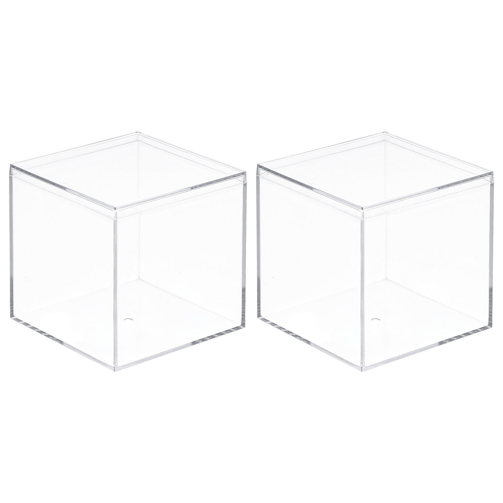 Clear Acrylic Plastic Storage Box Square Case with Lid, 9.5×9.5×9.5cm, Pack of 2