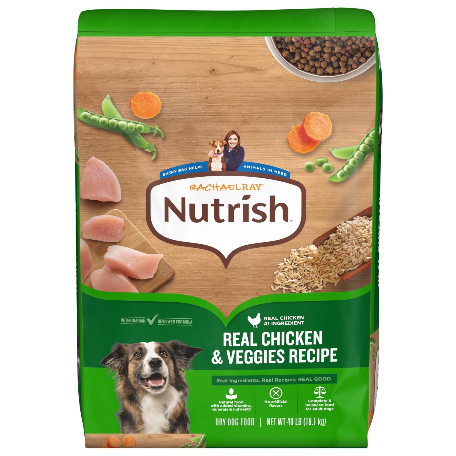 Nutrish Real Chicken & Veggies Recipe Whole Health Blend Dry Dog Food, 40 lb. Ba