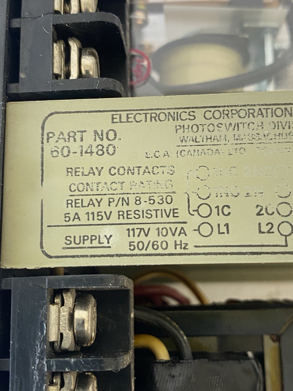 ELECTRONICS CORP CONTROL BASE 60-1480 With Relay Power Supply