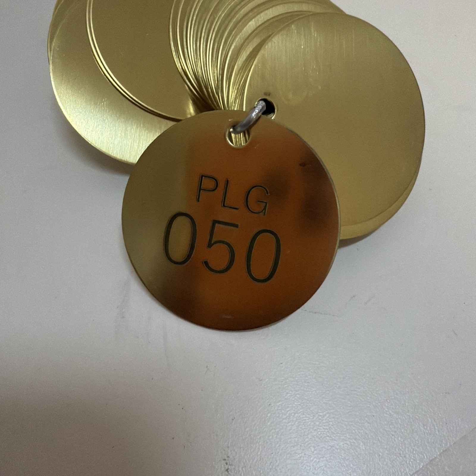 Brady 2″ 100 PACK Stamped Brass Valve Tags Legend “PLG” CHOOSE (001 TO 700)