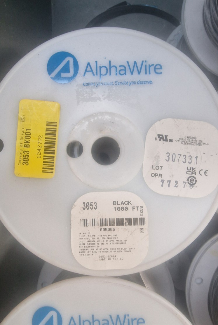 ALPHA WIRE 3053 BK001 Hook Up Wire, 20 AWG, 10/0.25 mm, New roll 1000′ 305m