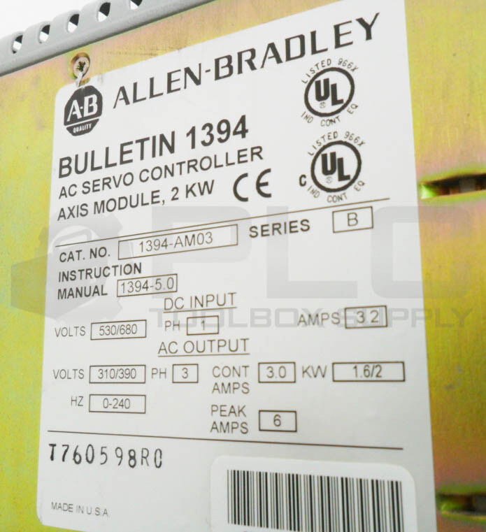 ALLEN BRADLEY 1394-AM03 /B AC SERVO CONTROLLER 530-680V 3.2A 1PH