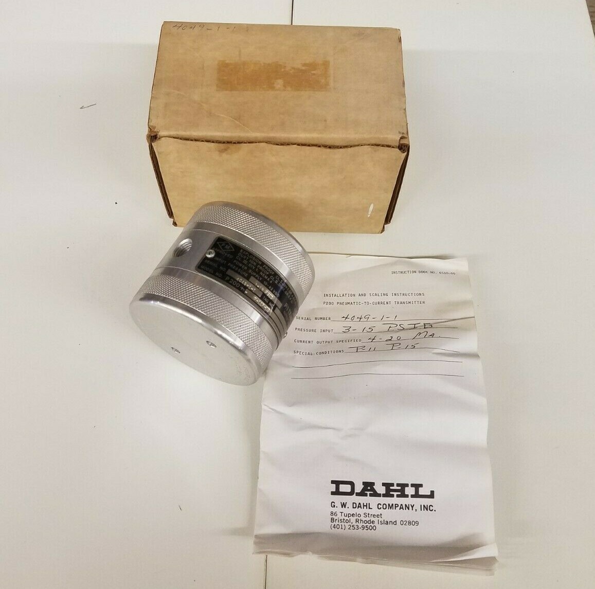 Dahl P200 Pneumatic – To – Current Transmitter Input 3 -15 PSI Output 4-20 MA