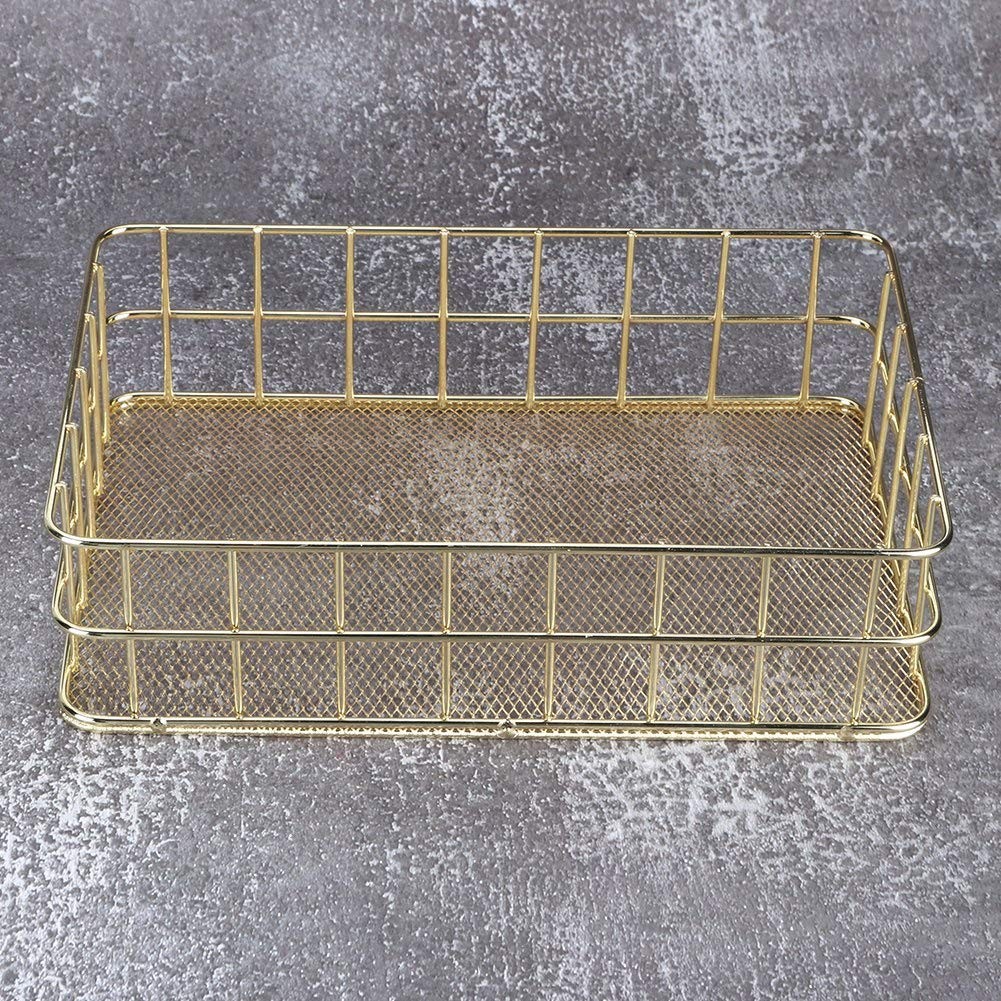 Tomotato Wire Mesh Storage Basket, Golden Metal Desk Large, Gold
