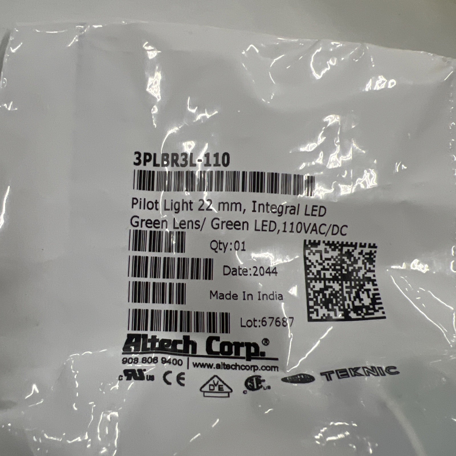 ALTECH 3PLBR3L-110 PILOT LIGHT GREEN NSMP