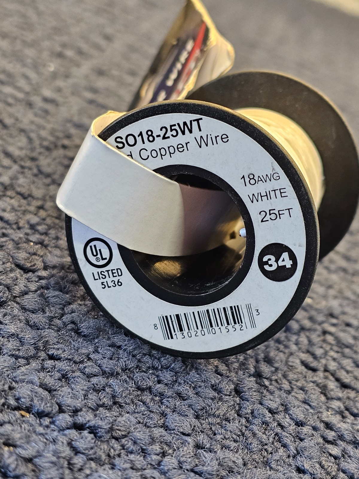 Shaxon SO18-25WT 25ft Solid Copper 18 AWG Wire On Spool White