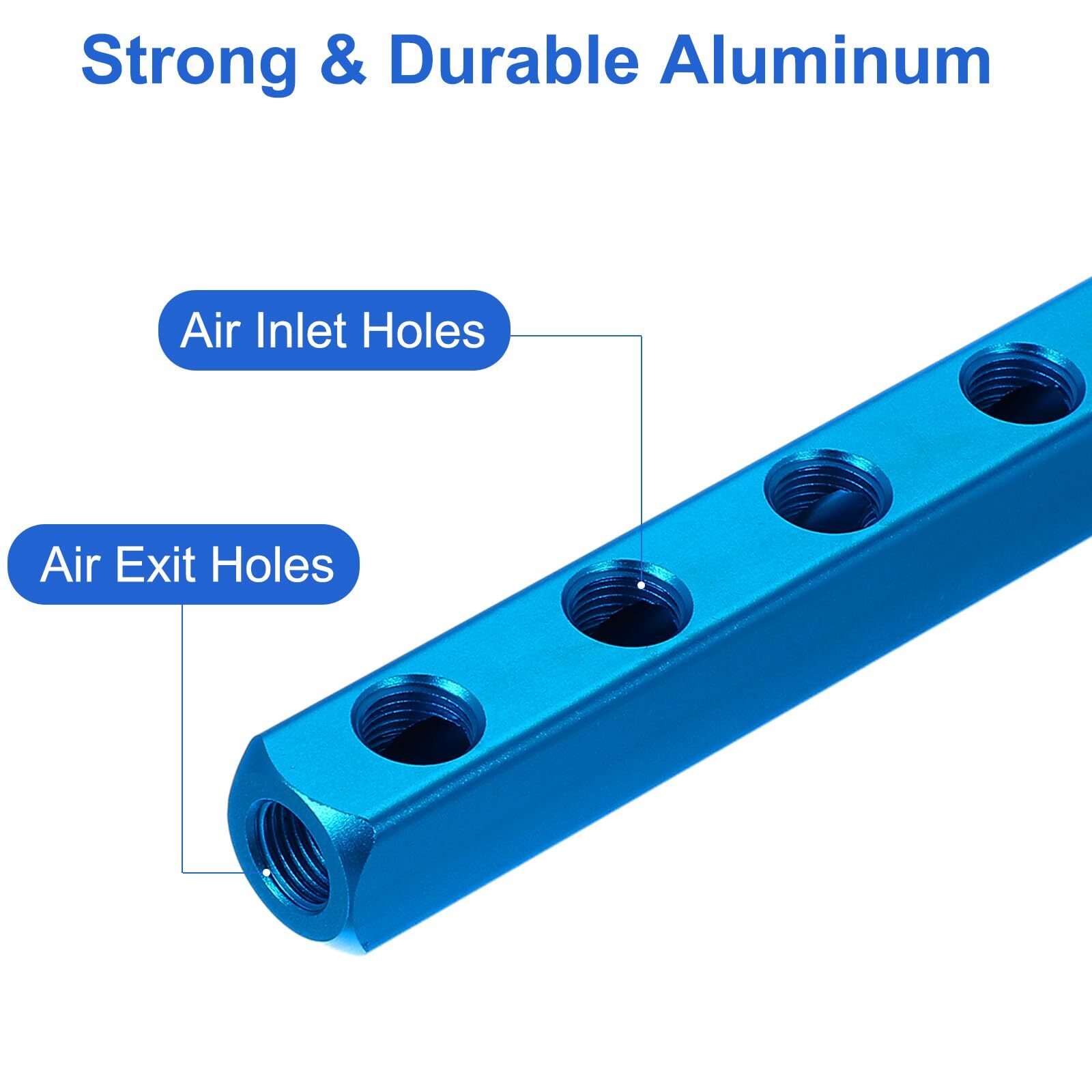Blue 6-Way 9-Port Air Manifold 1/4in PT Pneumatic Compressor Block Splitter