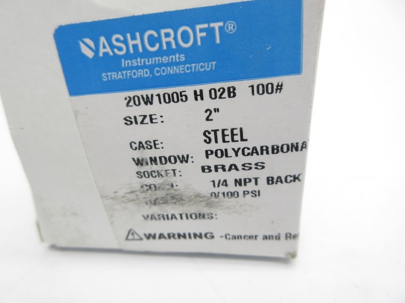 ASHCROFT 20W1005H02B100# 0-100PSI 2″ NSMP