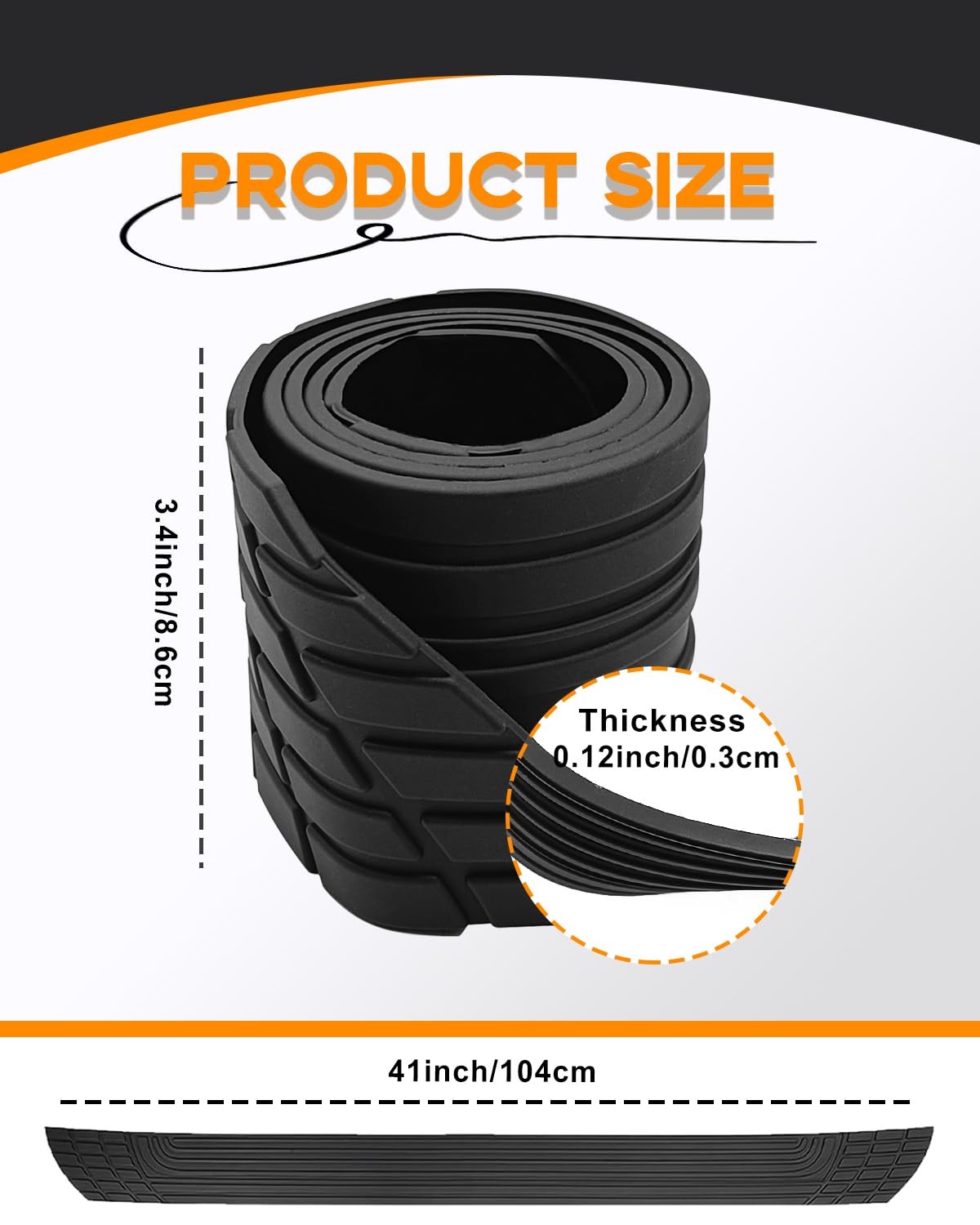 41 Inch Rear Bumper Protector Universal Rubber Anti Scratch Guard Black