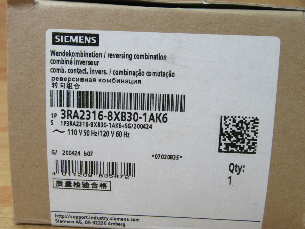 Siemens 3RA2316-8XB30-1AK6 Reversing Contactor 3RA23168XB301AK6