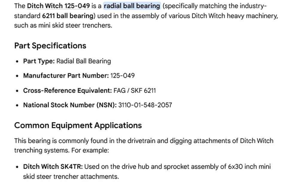 1 NEW FAG 6211 RADIAL BALL BEARING FOR DITCH WITCH 125-049 NNB ***MAKE OFFER***