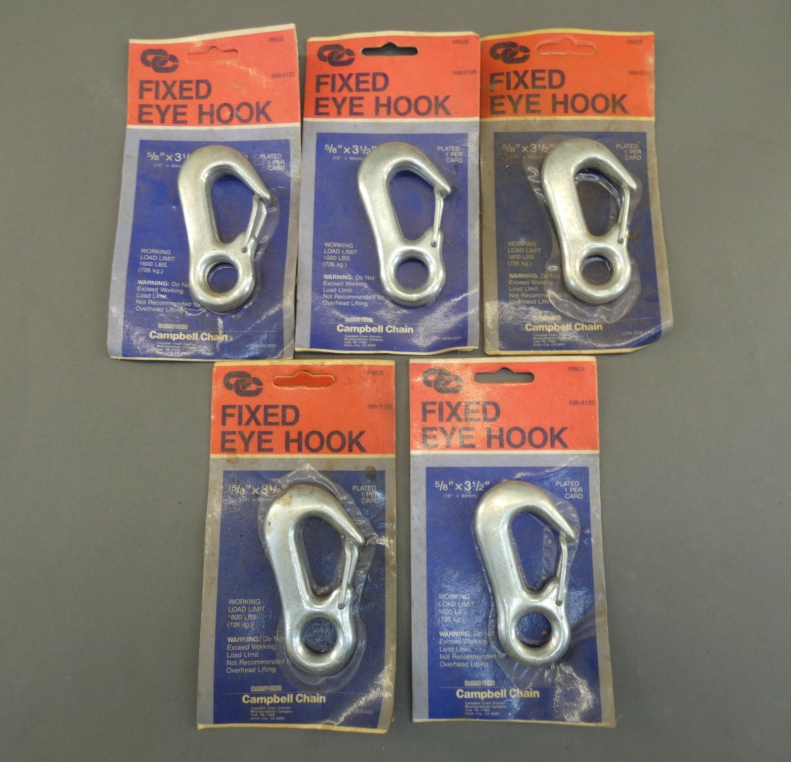 *Lot of 5* McGraw-Edison 596-5129 Fixed Eye Hook, 5/8″ x 3-1/2″, Campbell Cha…