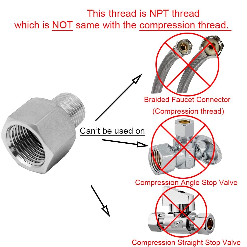 Stainless Steel NPT Reducer Adapter 1/2 Female to 3/8 Male Threaded Reducing …