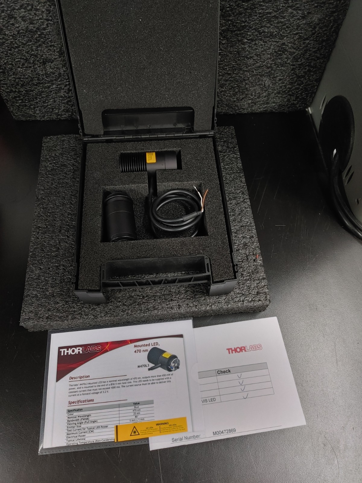 THORLABS M470L3 470 nm 650 mW 1000 mA Mounted LED w Lens Tube and Optic Filter