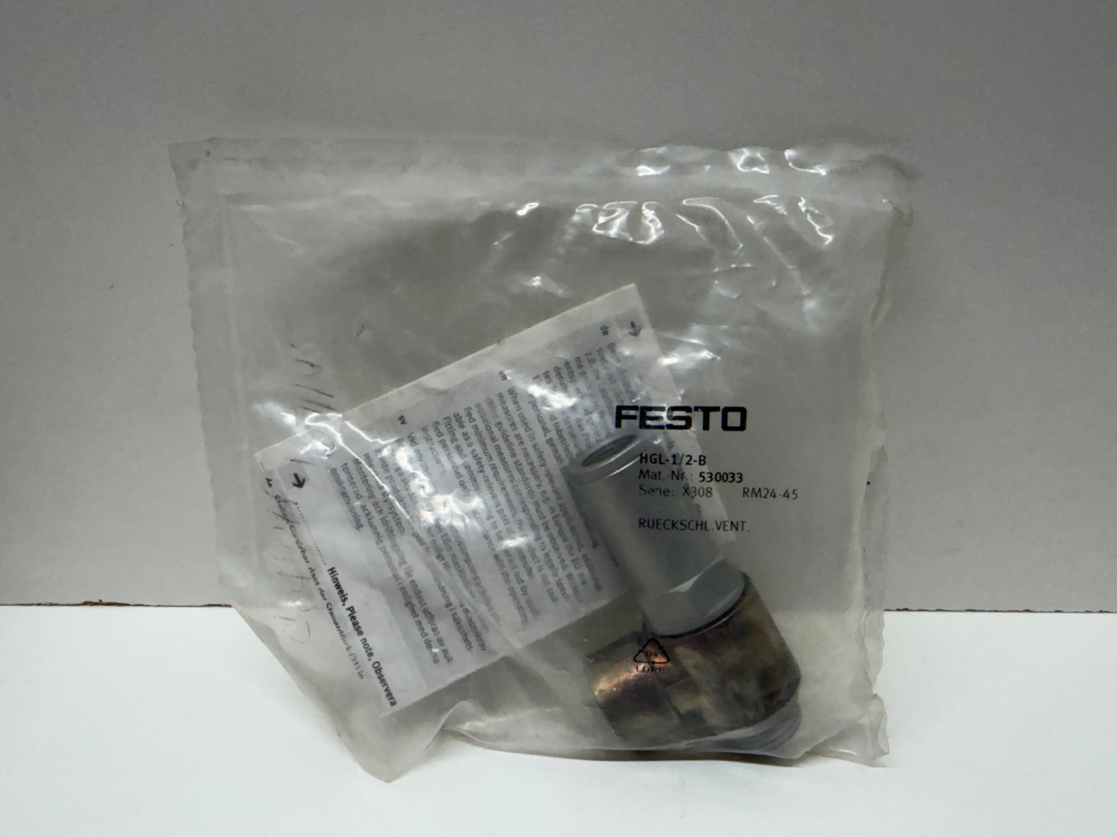 NEW IN BAG! FESTO PILOTED CHECK VALVE HGL-1/2-B