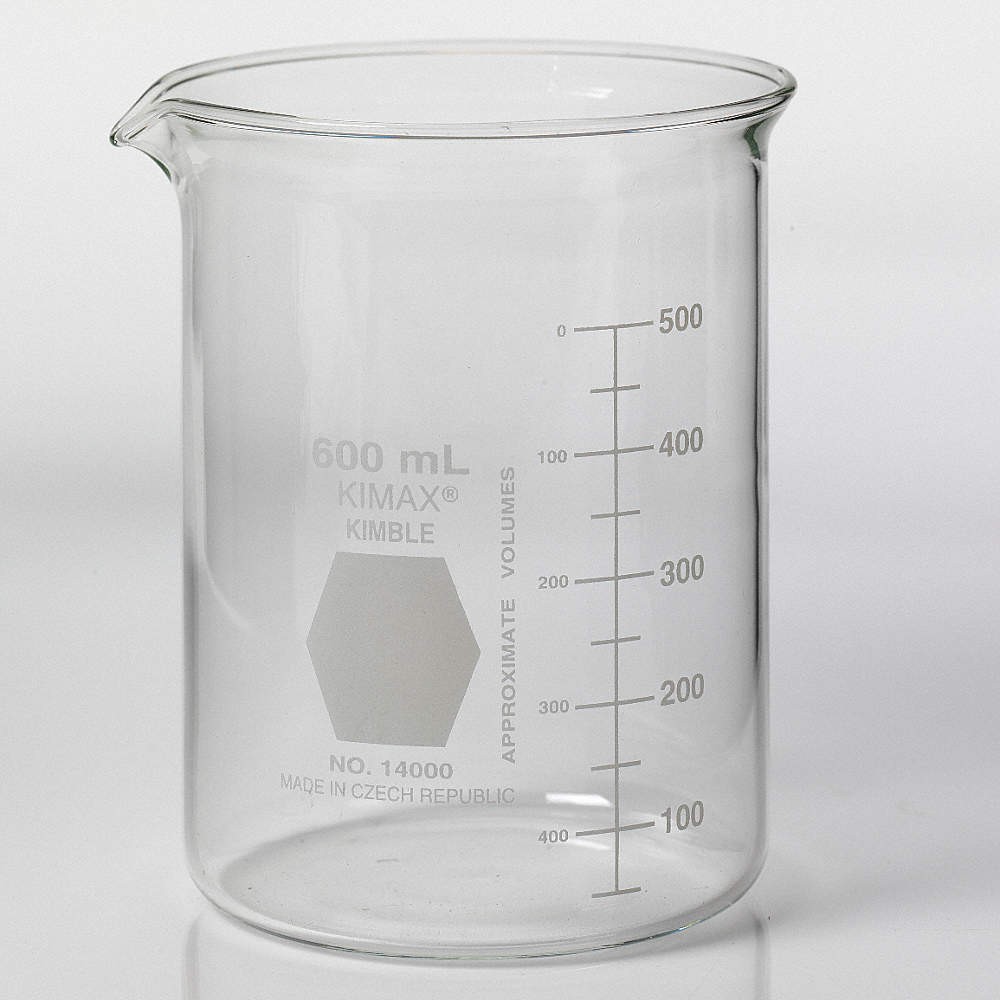 KIMBLE 14000-600 Beaker,600 mL,122 mm H,88 mm Dia,PK36 38VJ93