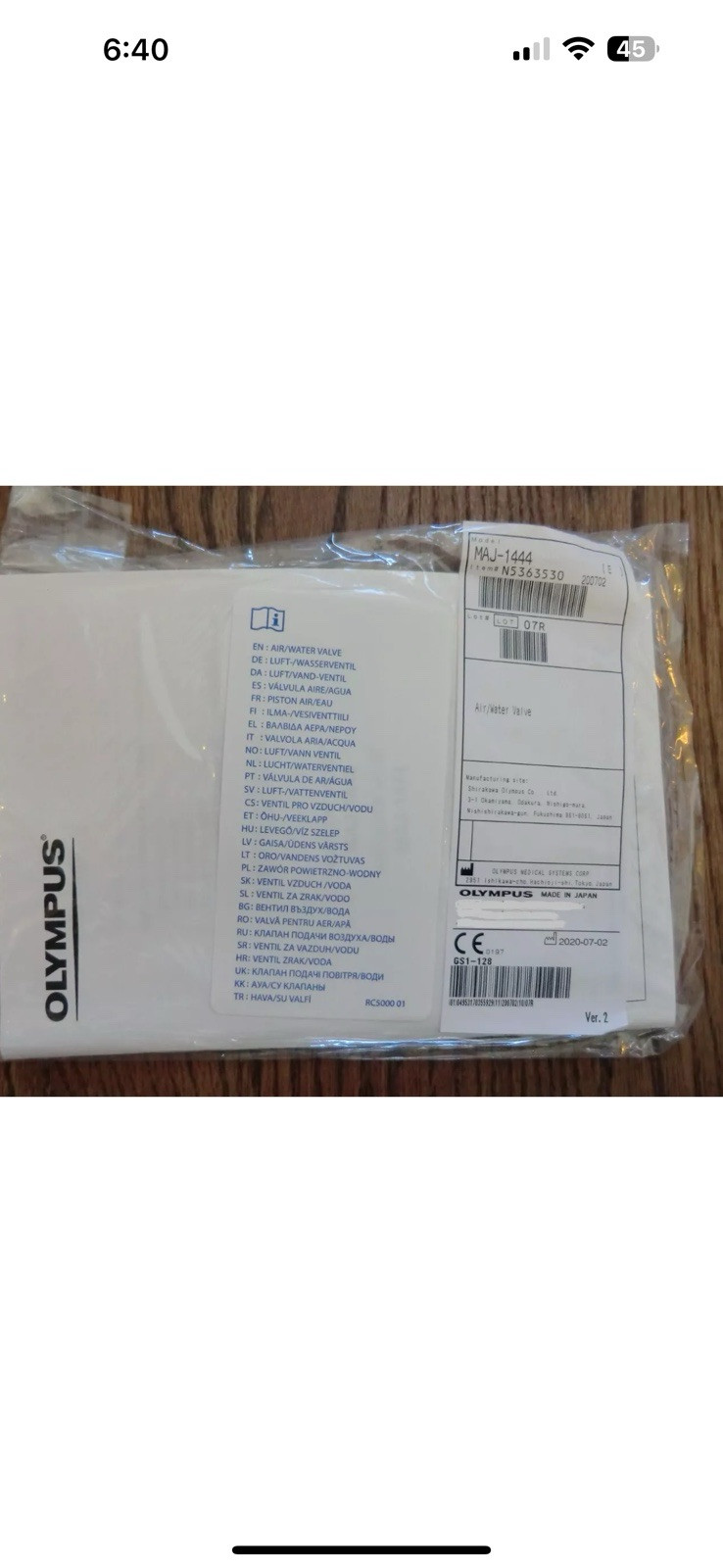 Olympus MAJ-1444 Ultrasound Scope Air Water Valve