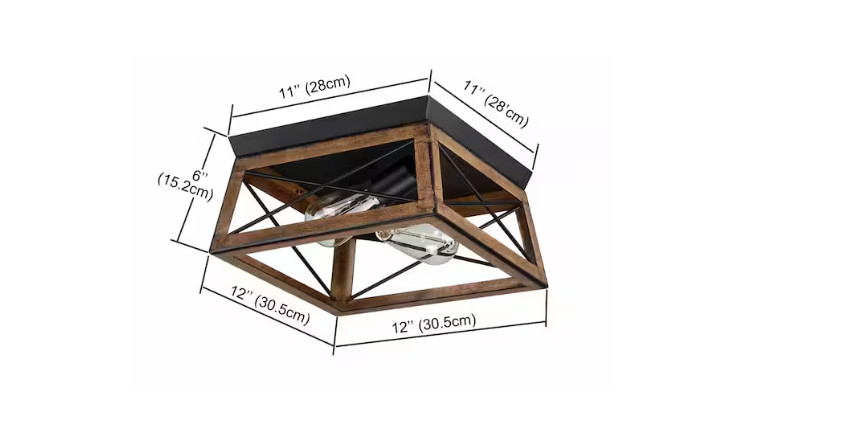 Pia Ricco 2-Light Farmhouse Barnwood and Matte Black Flush Mount Ceiling Light
